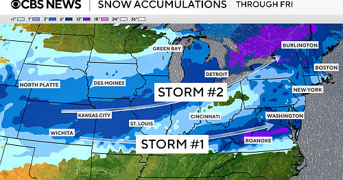 Maps show snow storm forecast as Midwest and East Coast brace for winter weather