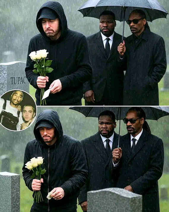 “Eminem Breaks Down in Tears at Tupac’s Grave — 50 Cent and Snoop Dogg Stunned by Final Wish...
