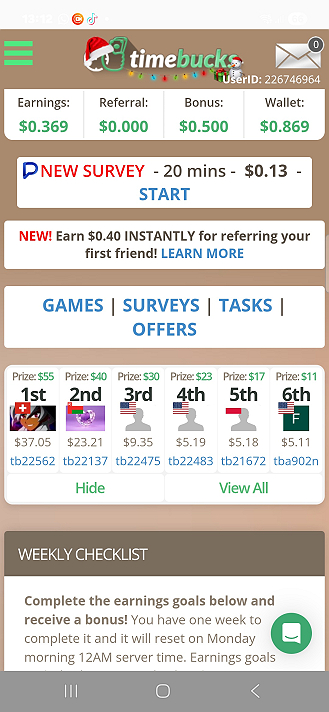 TimeBucks site to earn Money online by completing tasks, surveys, playing games and advertising...